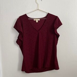 Michael Kors Deep Red V-Neck Blouse